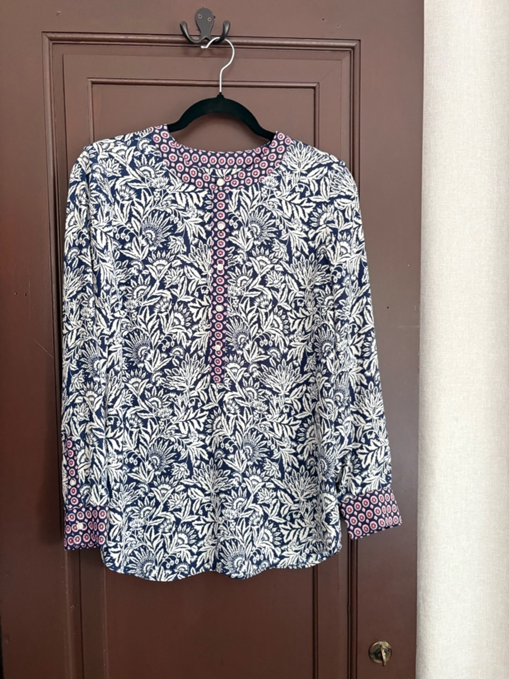 Talbots popover blouse long sleeve floral print blue pink size M